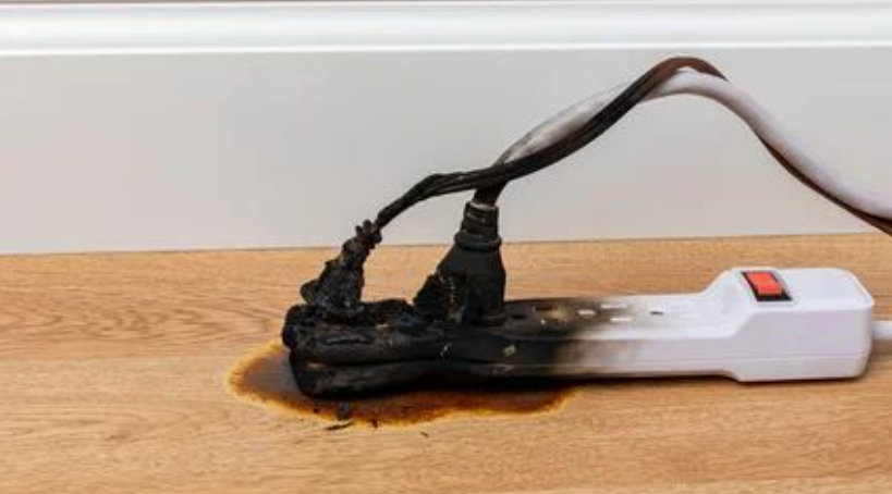 Burnt power strip electrical danger